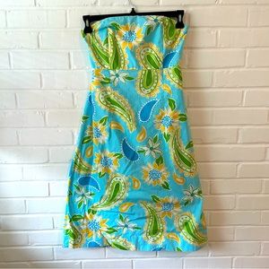 Vintage Lilly Pulitzer A line Dress peek a boo back tie paisley sunflower blue